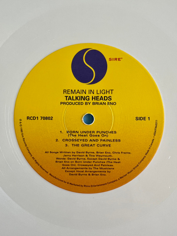 Talking Heads - Remain In Light LP - WHITE | Sire (RCD1 70802) - 3 Talking Heads - Remain In Light LP - WHITE | Sire (RCD1 70802) - 3