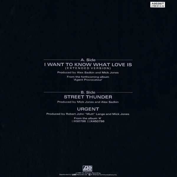 Foreigner - I Want To Know What Love Is (Extended Version) | Atlantic (A 9596 (T)) - 2