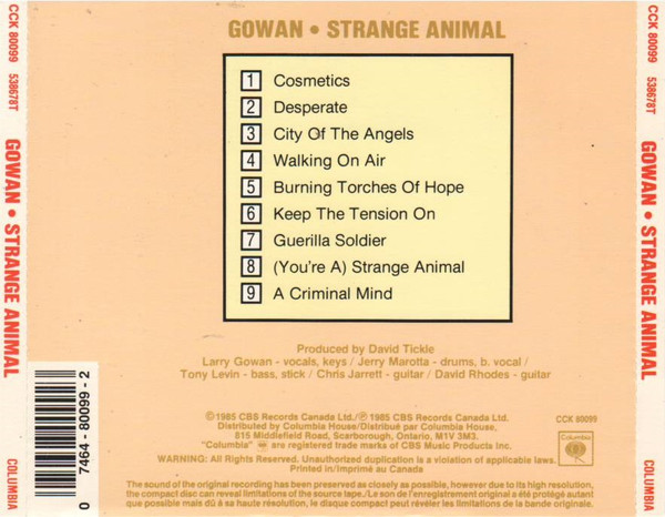 Gowan - Strange Animal [CD] | Columbia (CCK 80099) - 2