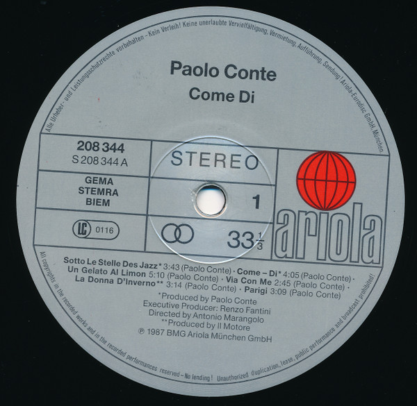 Paolo Conte - Come Di | Ariola (208 344) - 3