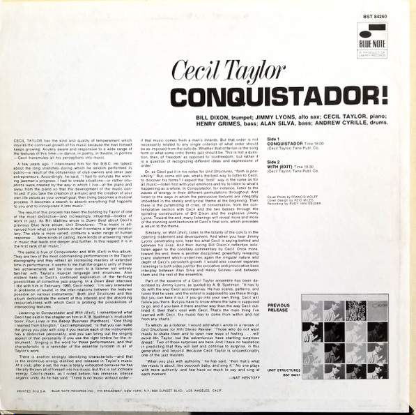 Cecil Taylor - Conquistador! | Blue Note (BST 84260) - 2