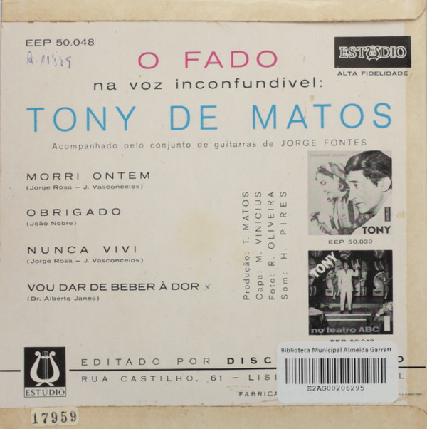 Tony De Matos - Tony E O Fado | Estúdio (EEP 50.048)