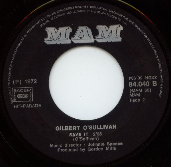 Gilbert O'Sullivan - Alone Again (Naturally) / Save It | MAM (84.040) - 4