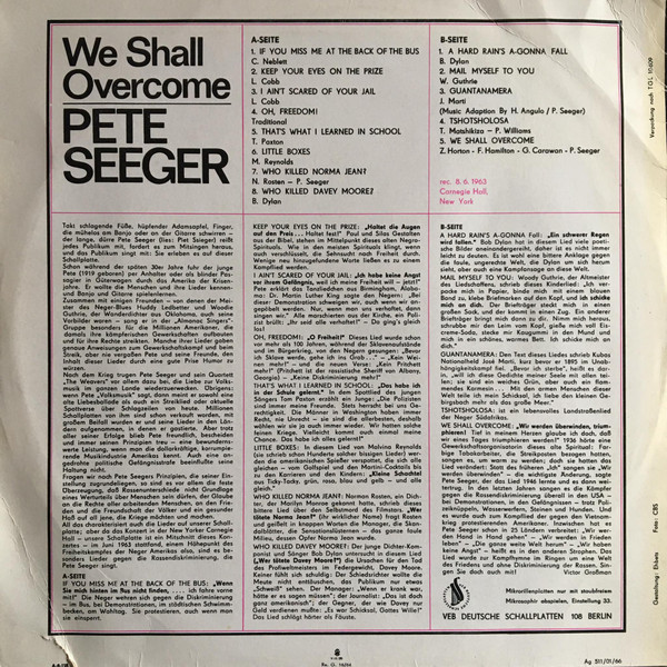 Pete Seeger - We Shall Overcome | AMIGA (8 40 038) - 2 Pete Seeger - We Shall Overcome | AMIGA (8 40 038) - 2