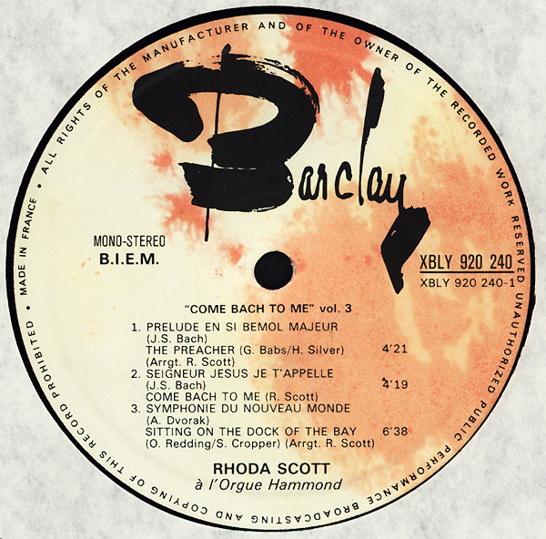 Rhoda Scott - A L'Orgue Hammond Vol. 3 Come Bach To Me | Barclay (920240) - 3 Rhoda Scott - A L'Orgue Hammond Vol. 3 Come Bach To Me | Barclay (920240) - 3