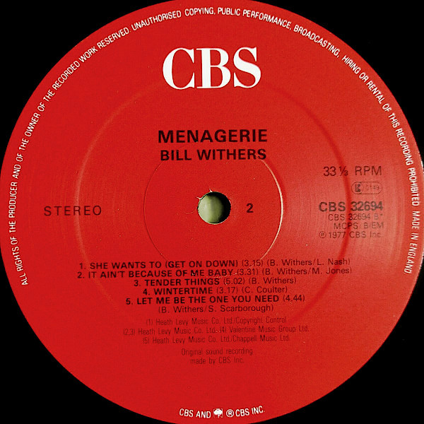 Bill Withers - Menagerie | CBS (CBS 32694) - 4