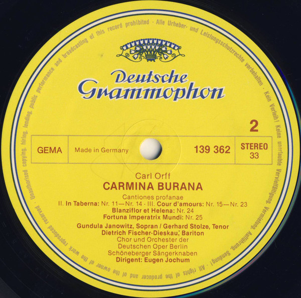Carl Orff - Gundula Janowitz · Gerhard Stolze · Dietrich Fischer-Dieskau / Chor Der Deutschen Oper Berlin Und Orchester Der Deutschen Oper Berlin / Eugen Jochum - Carmina Burana | Deutsche Grammophon (139 362) - 4