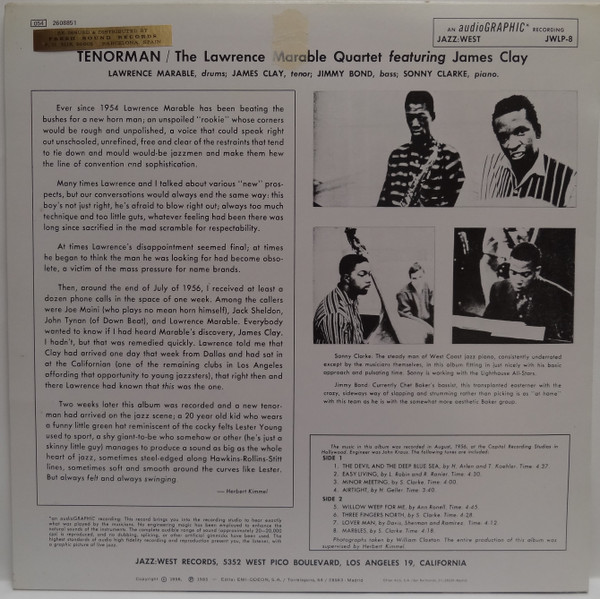 The Lawrence Marable Quartet Featuring James Clay - Tenorman | Jazz: West (054 2608851) - 2 The Lawrence Marable Quartet Featuring James Clay - Tenorman | Jazz: West (054 2608851) - 2