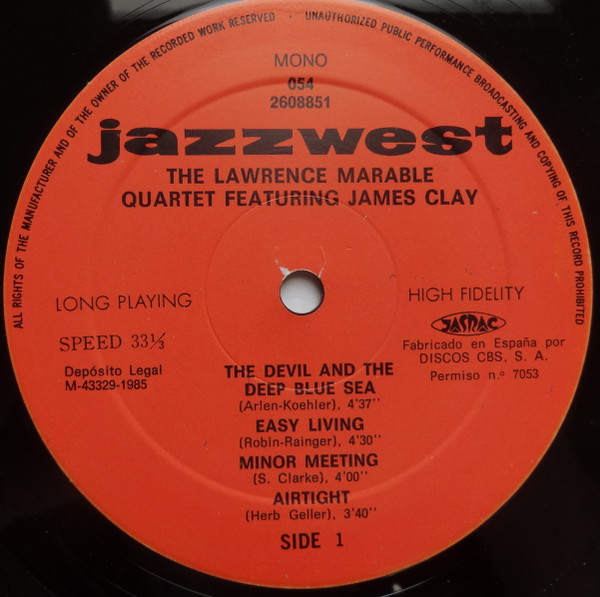 The Lawrence Marable Quartet Featuring James Clay - Tenorman | Jazz: West (054 2608851) - 3 The Lawrence Marable Quartet Featuring James Clay - Tenorman | Jazz: West (054 2608851) - 3