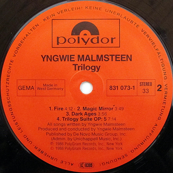 Yngwie Malmsteen - Trilogy | Polydor (831 073-1) - 4