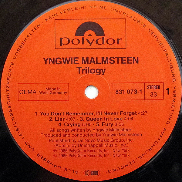 Yngwie Malmsteen - Trilogy | Polydor (831 073-1) - 3