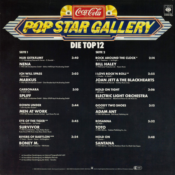 Various - Pop Star Gallery - Die Top 12 | CBS (CBS COKE 999) - 2