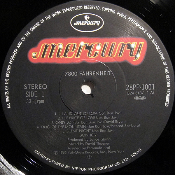 Bon Jovi = Bon Jovi - 7800° Fahrenheit = 7800 ファーレンハイト | Mercury (28PP-1001) - 2