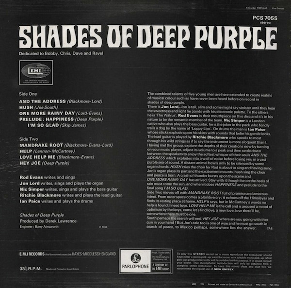 Deep Purple - Shades Of Deep Purple | Parlophone (PCS 7055) - 2