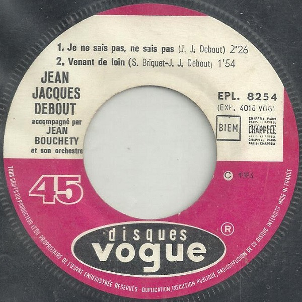 Jean-Jacques Debout - Nos Doigts Se Sont Croisés | Disques Vogue (EPL. 8254) - 4