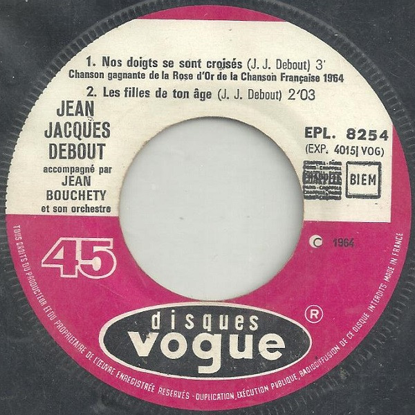 Jean-Jacques Debout - Nos Doigts Se Sont Croisés | Disques Vogue (EPL. 8254) - 3