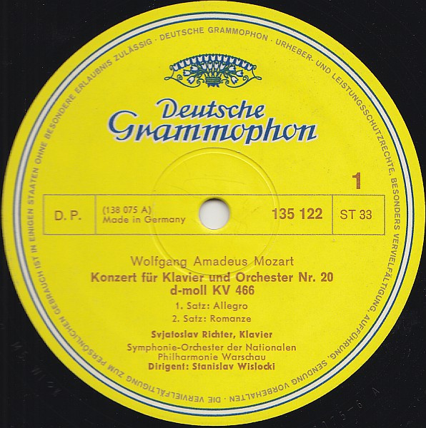 Sviatoslav Richter , Wolfgang Amadeus Mozart , Ludwig van Beethoven - Klavierkonzert Nr. 20 D-Moll KV 466 / Konzertrondo B-Dur Op. Posth. | Deutsche Grammophon (135 122) - 3 Sviatoslav Richter , Wolfgang Amadeus Mozart , Ludwig van Beethoven - Klavierkonzert Nr. 20 D-Moll KV 466 / Konzertrondo B-Dur Op. Posth. | Deutsche Grammophon (135 122) - 3