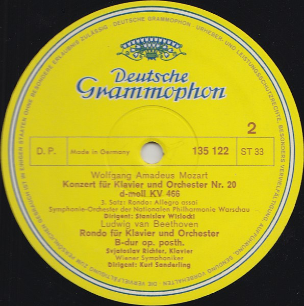 Sviatoslav Richter , Wolfgang Amadeus Mozart , Ludwig van Beethoven - Klavierkonzert Nr. 20 D-Moll KV 466 / Konzertrondo B-Dur Op. Posth. | Deutsche Grammophon (135 122) - 4 Sviatoslav Richter , Wolfgang Amadeus Mozart , Ludwig van Beethoven - Klavierkonzert Nr. 20 D-Moll KV 466 / Konzertrondo B-Dur Op. Posth. | Deutsche Grammophon (135 122) - 4