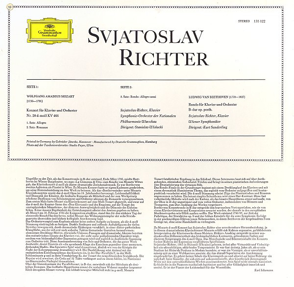 Sviatoslav Richter , Wolfgang Amadeus Mozart , Ludwig van Beethoven - Klavierkonzert Nr. 20 D-Moll KV 466 / Konzertrondo B-Dur Op. Posth. | Deutsche Grammophon (135 122) - 2 Sviatoslav Richter , Wolfgang Amadeus Mozart , Ludwig van Beethoven - Klavierkonzert Nr. 20 D-Moll KV 466 / Konzertrondo B-Dur Op. Posth. | Deutsche Grammophon (135 122) - 2