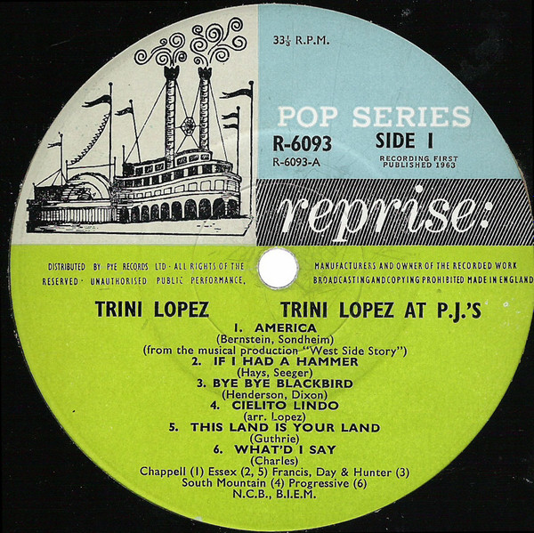 Trini Lopez - Trini Lopez At PJ's | Reprise Records (R 6093) - 3 Trini Lopez - Trini Lopez At PJ's | Reprise Records (R 6093) - 3