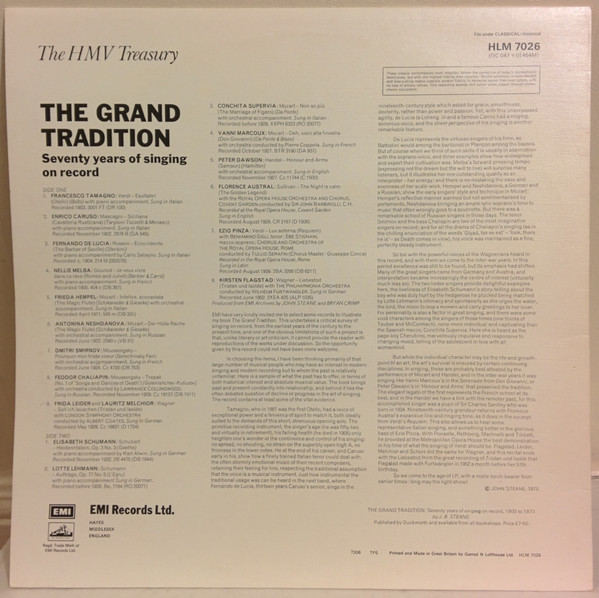 John Steane - The Grand Tradition - Seventy Years Of Singing On Record | His Master's Voice (HLM 7026) - 2 John Steane - The Grand Tradition - Seventy Years Of Singing On Record | His Master's Voice (HLM 7026) - 2