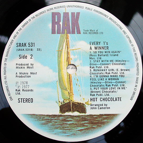 Hot Chocolate - Every 1's A Winner | RAK (SRAK 531) - 4
