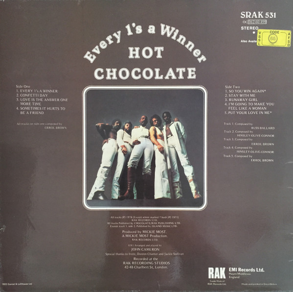 Hot Chocolate - Every 1's A Winner | RAK (SRAK 531) - 2