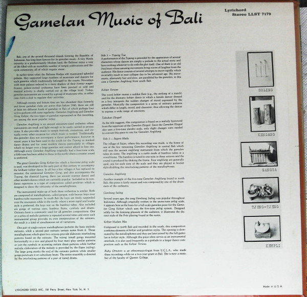 Unknown Artist - Gamelan Music Of Bali | Lyrichord (LLST 7179) - 2