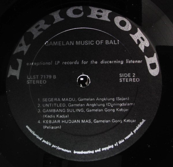 Unknown Artist - Gamelan Music Of Bali | Lyrichord (LLST 7179) - 4