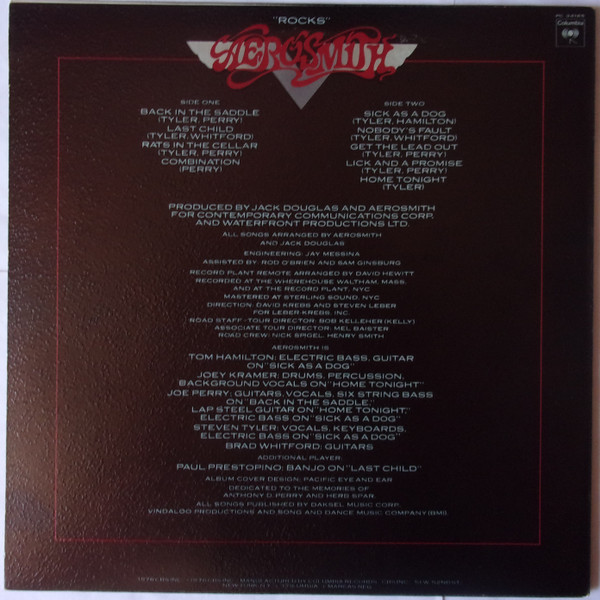 Aerosmith - "Rocks" | Columbia (PC 34165) - 2