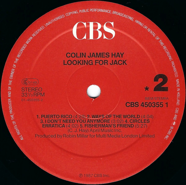 Colin Hay - Looking For Jack | CBS (CBS 450355 1) - 3 Colin Hay - Looking For Jack | CBS (CBS 450355 1) - 3