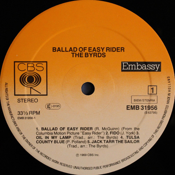 The Byrds - Ballad Of Easy Rider | Embassy (EMB 31956) - 4
