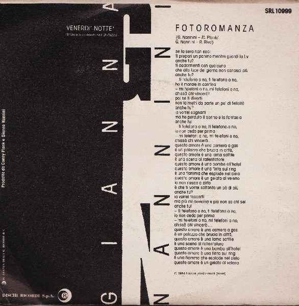 Gianna Nannini - Fotoromanza | Ricordi (SRL 10999) - 2