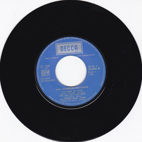 The Johnston Brothers - Yes, Sir That's My Baby | Decca (79.094 B) - 4