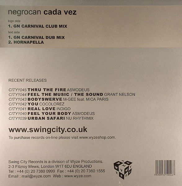 Negrocan - Cada Vez (The Grant Nelson Carnival Mixes) | Swing City Records (CITY 1046) - 2 Negrocan - Cada Vez (The Grant Nelson Carnival Mixes) | Swing City Records (CITY 1046) - 2