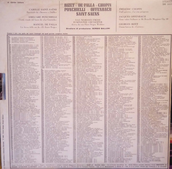 Georges Bizet ~ Manuel De Falla / Frédéric Chopin ~ Amilcare Ponchielli / Jacques Offenbach ~ Camille Saint-Saëns - Grann Valzer Brillante ∙ La Danza Delle Ore / Danza Boema ∙ Danza Rituale Del Fuoco / Dell'Operetta "La Vita Parigina" ∙ Baccanale | International Joker Production (SM 1035) - 2