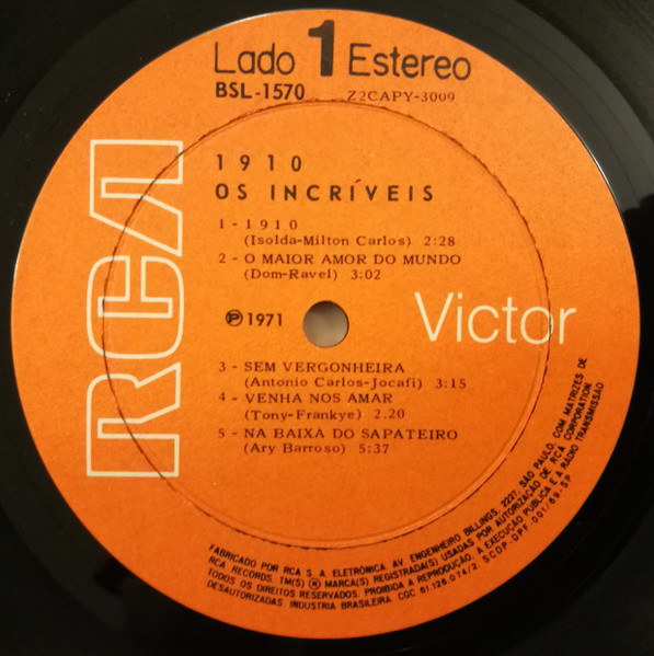 Os Incríveis - 1910 | RCA Victor (BSL 1570) - 3 Os Incríveis - 1910 | RCA Victor (BSL 1570) - 3