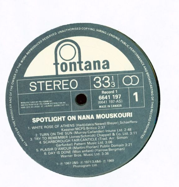 Nana Mouskouri - Spotlight On | Fontana (6641 197) - 3 Nana Mouskouri - Spotlight On | Fontana (6641 197) - 3
