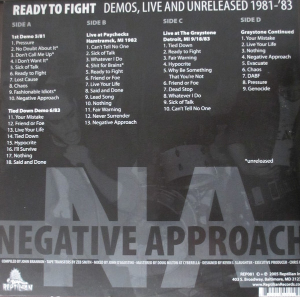 Negative Approach - Ready To Fight (Demos, Live And Unreleased 1981-'83) | Reptilian Records (REP081) - 2 Negative Approach - Ready To Fight (Demos, Live And Unreleased 1981-'83) | Reptilian Records (REP081) - 2