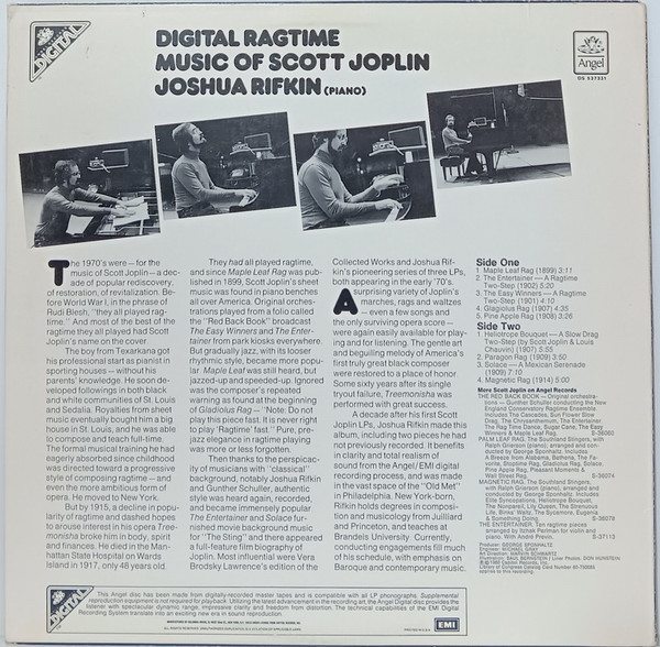 Scott Joplin , Joshua Rifkin - Digital Ragtime (Music Of Scott Joplin) | Angel Records (DS 537331) - 2 Scott Joplin , Joshua Rifkin - Digital Ragtime (Music Of Scott Joplin) | Angel Records (DS 537331) - 2