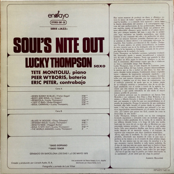Lucky Thompson - Soul's Nite Out | Ensayo (ENY-35) - 2