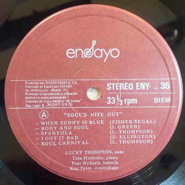 Lucky Thompson - Soul's Nite Out | Ensayo (ENY-35) - 3