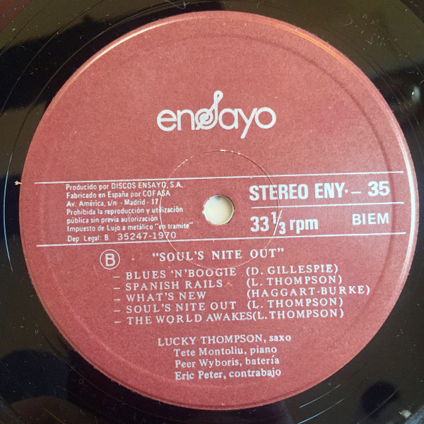 Lucky Thompson - Soul's Nite Out | Ensayo (ENY-35) - 4
