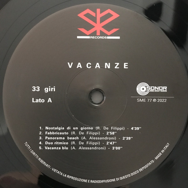 Rino de Filippi , Alessandro Alessandroni - Vacanze | Sonor Music Editions (SME 77) - 2