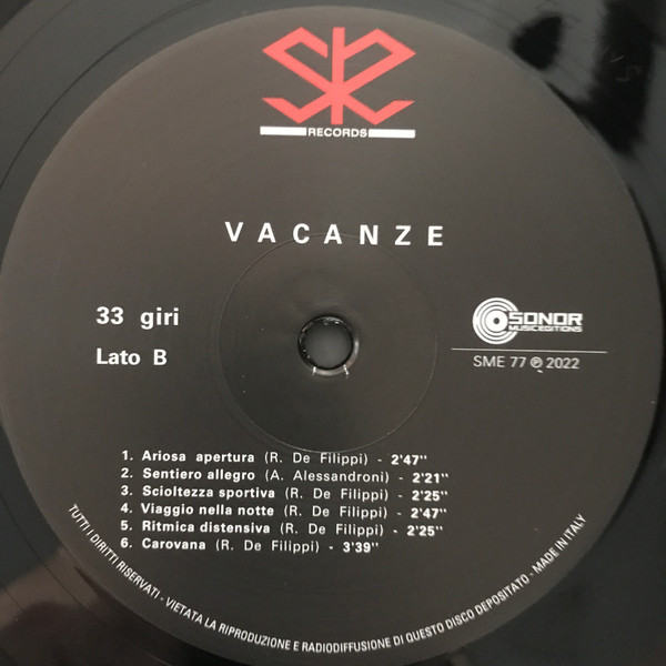 Rino de Filippi , Alessandro Alessandroni - Vacanze | Sonor Music Editions (SME 77) - 3