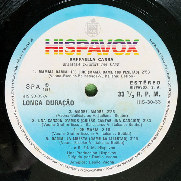 Raffaella Carrà - Mamma Dammi 100 Lire | Hispavox (HIS-30-33) - 3