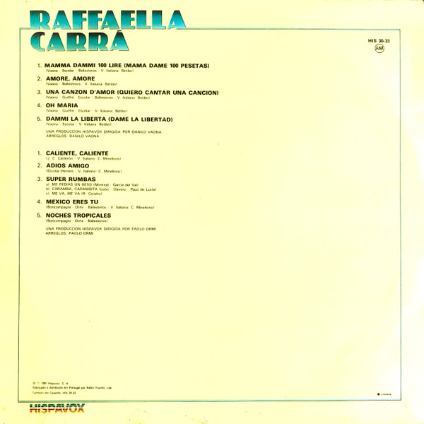 Raffaella Carrà - Mamma Dammi 100 Lire | Hispavox (HIS-30-33) - 2