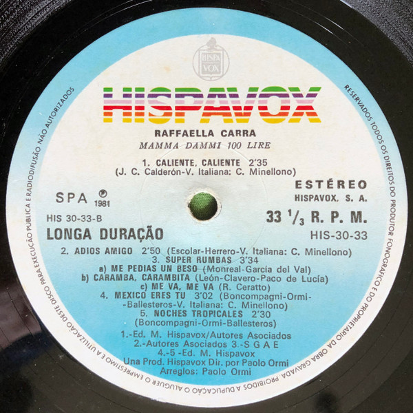 Raffaella Carrà - Mamma Dammi 100 Lire | Hispavox (HIS-30-33) - 4