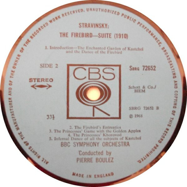 Béla Bartók - Igor Stravinsky , BBC Symphony Orchestra , Pierre Boulez - Music For Strings, Percussion And Celesta / The Firebird. Suite (1910) | CBS (CBS 72652) - 2
