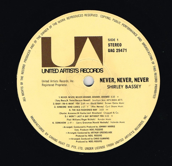Shirley Bassey - Never, Never, Never | United Artists Records (UAG 29471) - 4 Shirley Bassey - Never, Never, Never | United Artists Records (UAG 29471) - 4